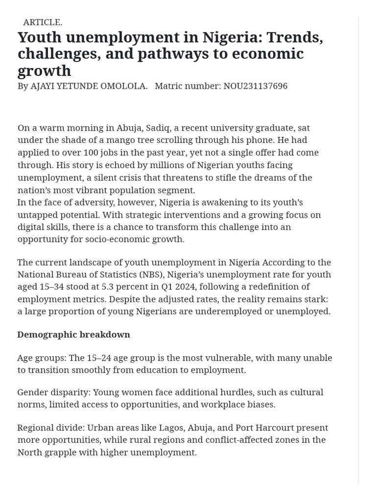 Youth Unemployment Solutions in Nigeria | PDF | Unemployment | Nigeria