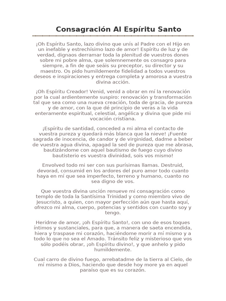 Consagración al Espíritu Santo: Oración de Fe | PDF | espíritu Santo | Amor