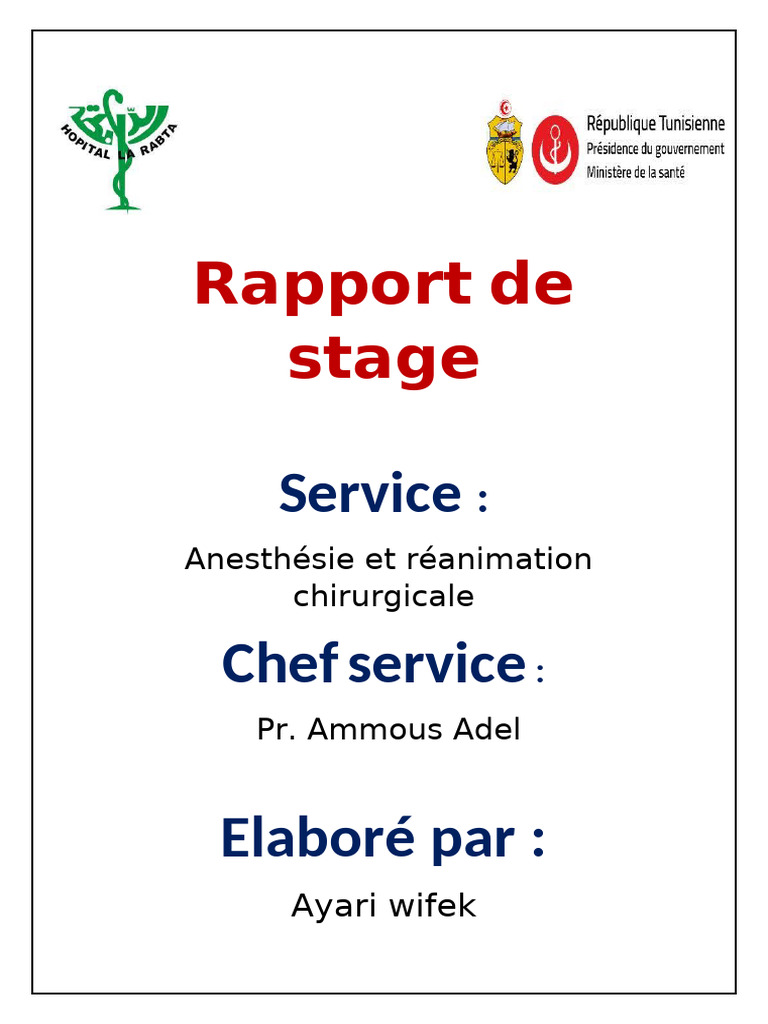 Rapport de stage en réanimation 2023 | PDF | Médecine de soins ...