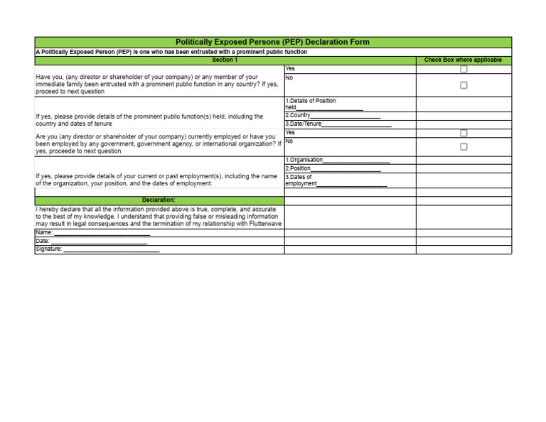 PEP Declaration Form Template | PDF