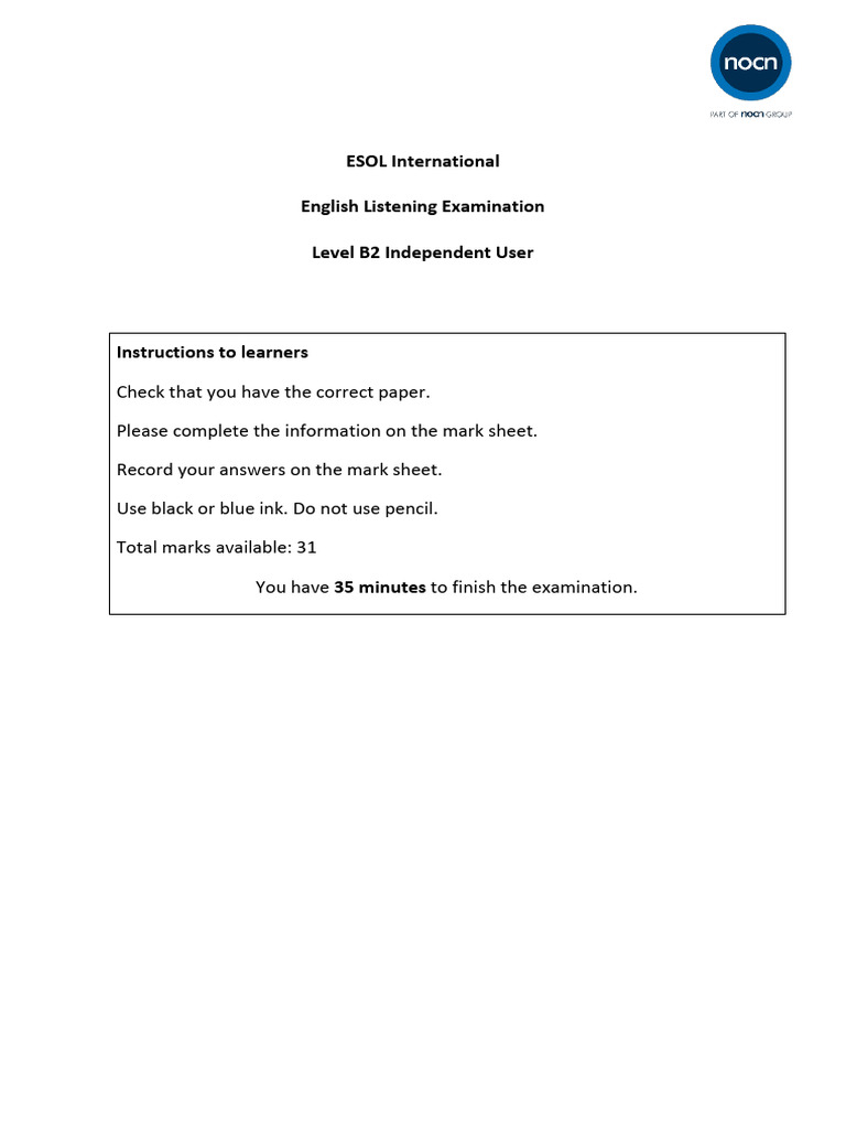 B2 ESOL International Test Booklet 2019 | PDF | Penny | English As A ...