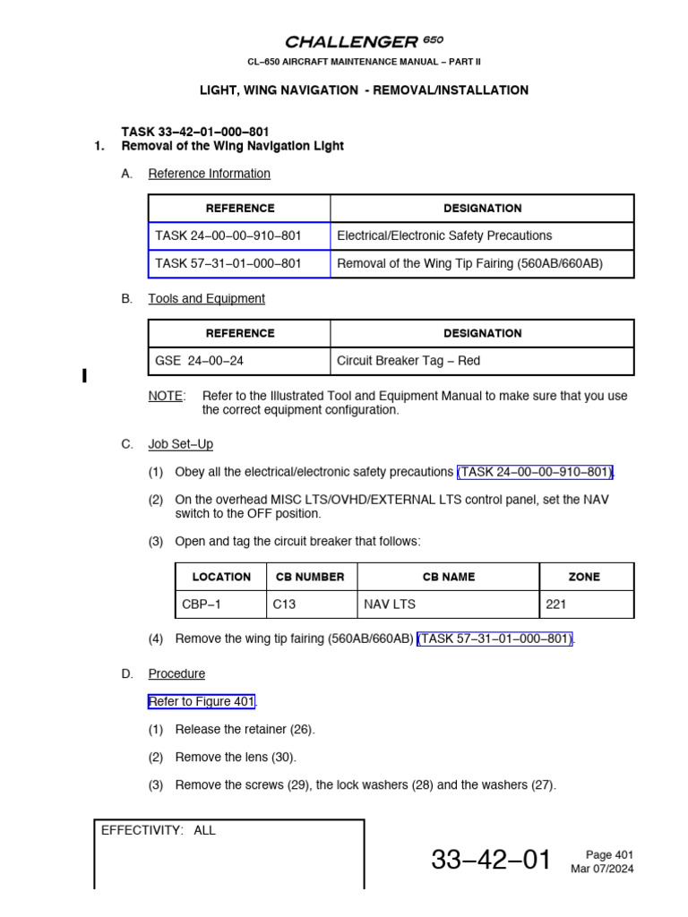 Wing Navigation Light Procedures | PDF | Equipment | Manufactured Goods