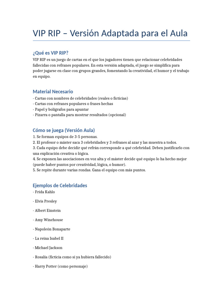 VIP RIP Adaptado para Clase | PDF