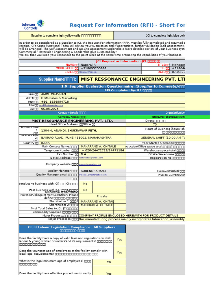 JCI Vendor Registration RFI Overview | PDF | Occupational Safety And ...