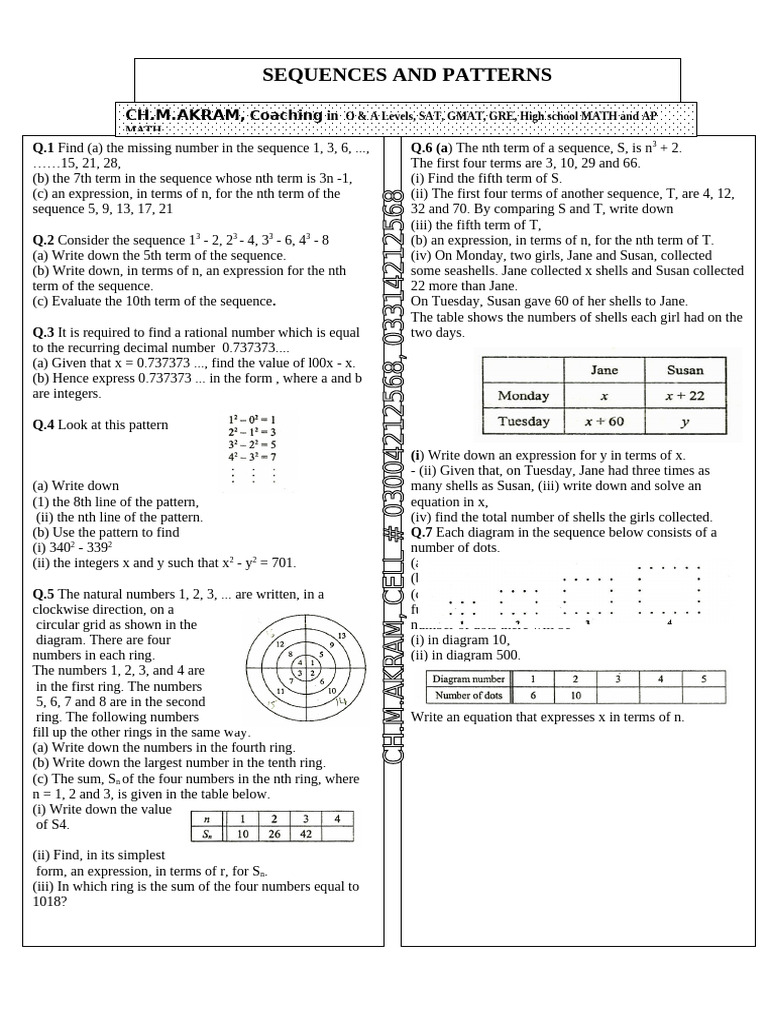 Sequences and Patter1 | PDF | Numbers | Algebra