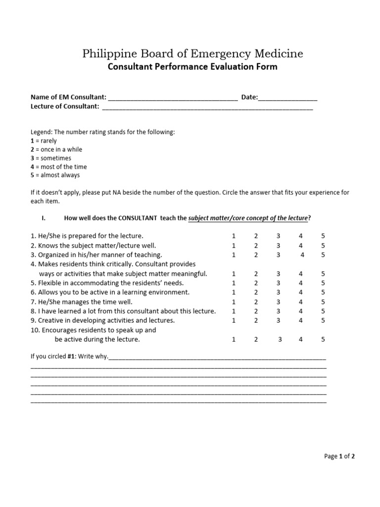 Pbem Consultant Performance Evaluation Form | PDF | Cognition | Learning