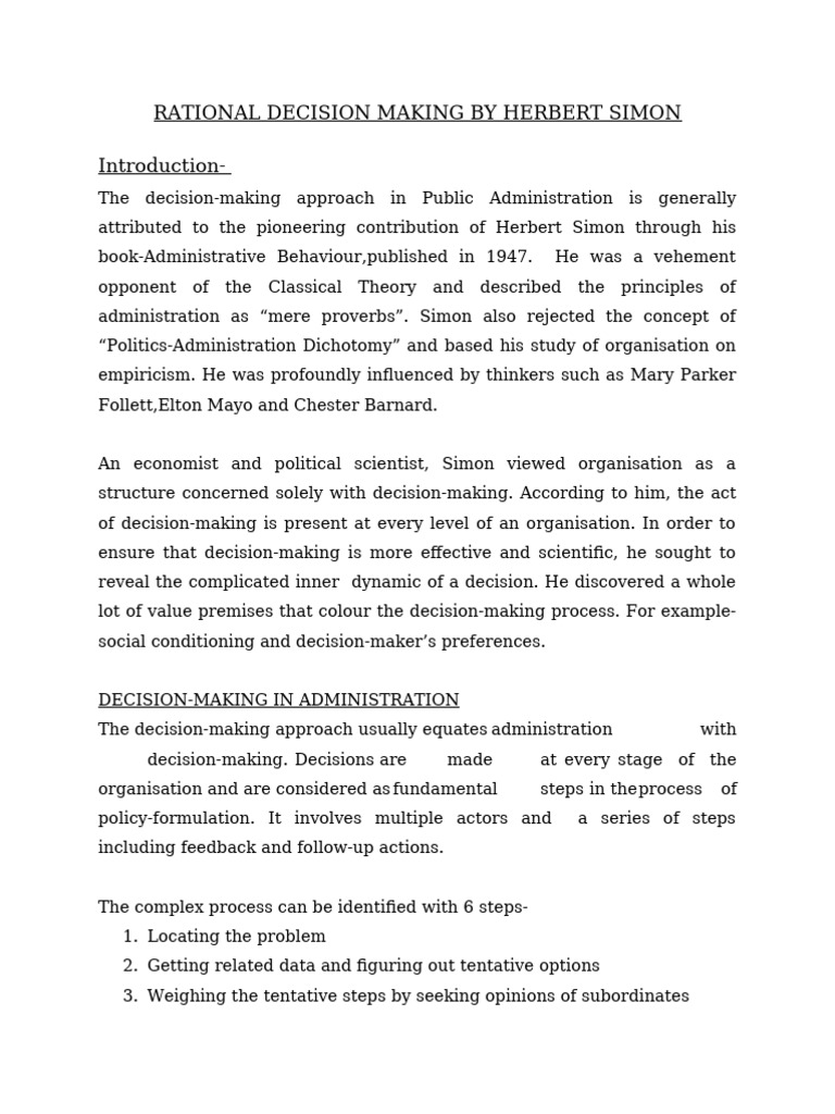 Herbert Simon's Rational Decision-Making | PDF | Decision Making ...