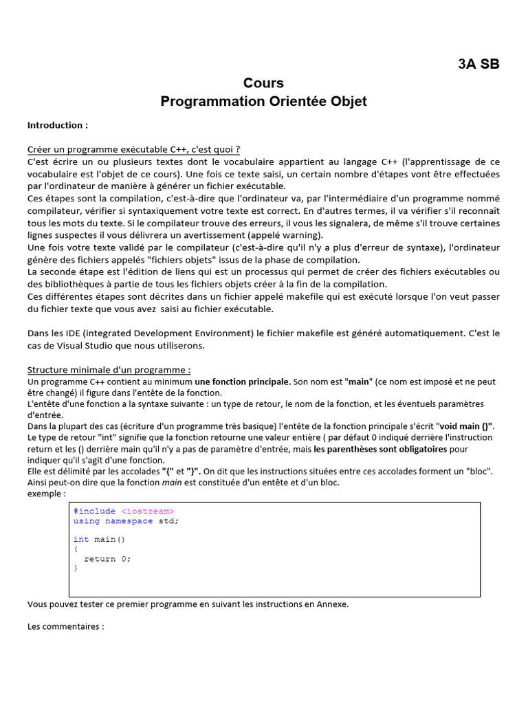 Introduction à la programmation C++ | PDF | Environnement de ...