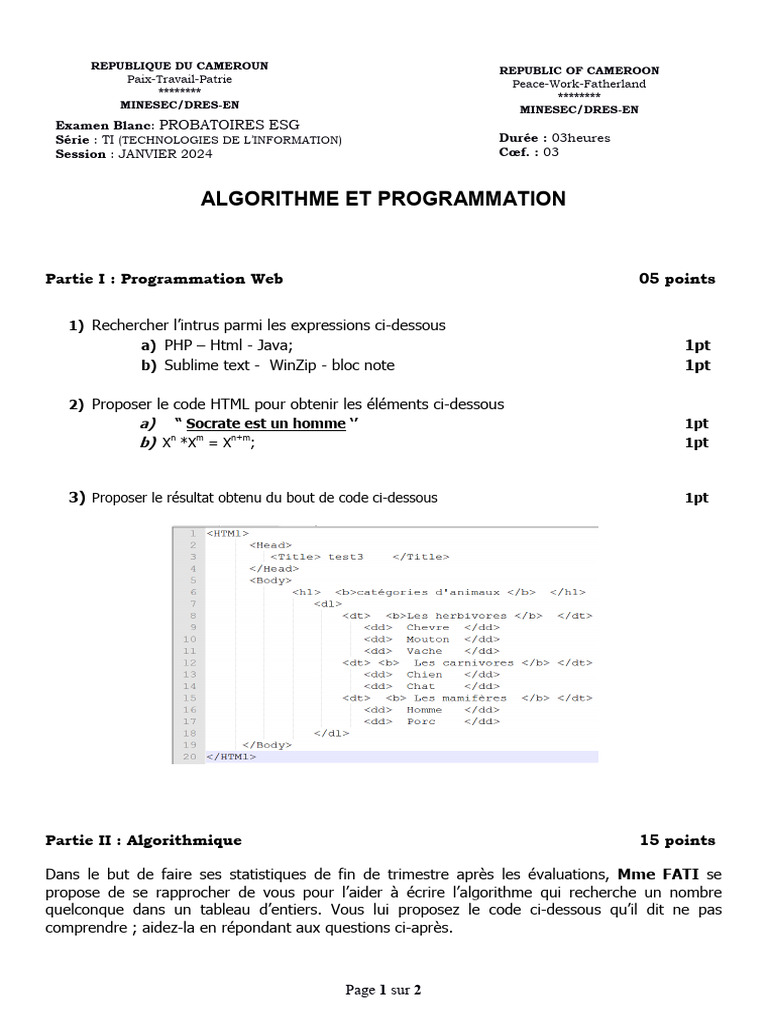 Algorithme et Programmation Web | PDF | Structure de contrôle ...