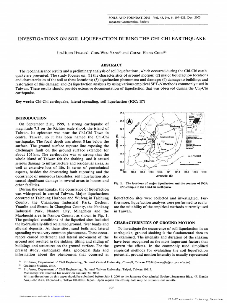Soil Liquefaction Analysis: Chi-Chi Earthquake | PDF | Earthquakes ...