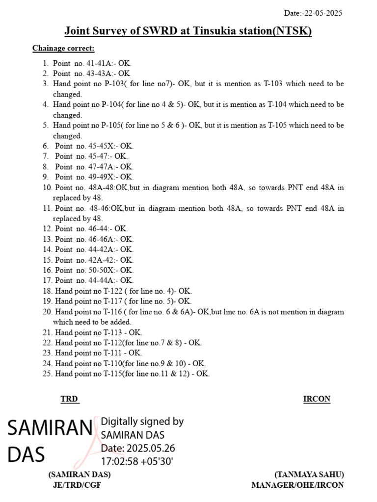 Tinsukia Station SWRD Joint Survey Report | PDF | Length | Units Of ...