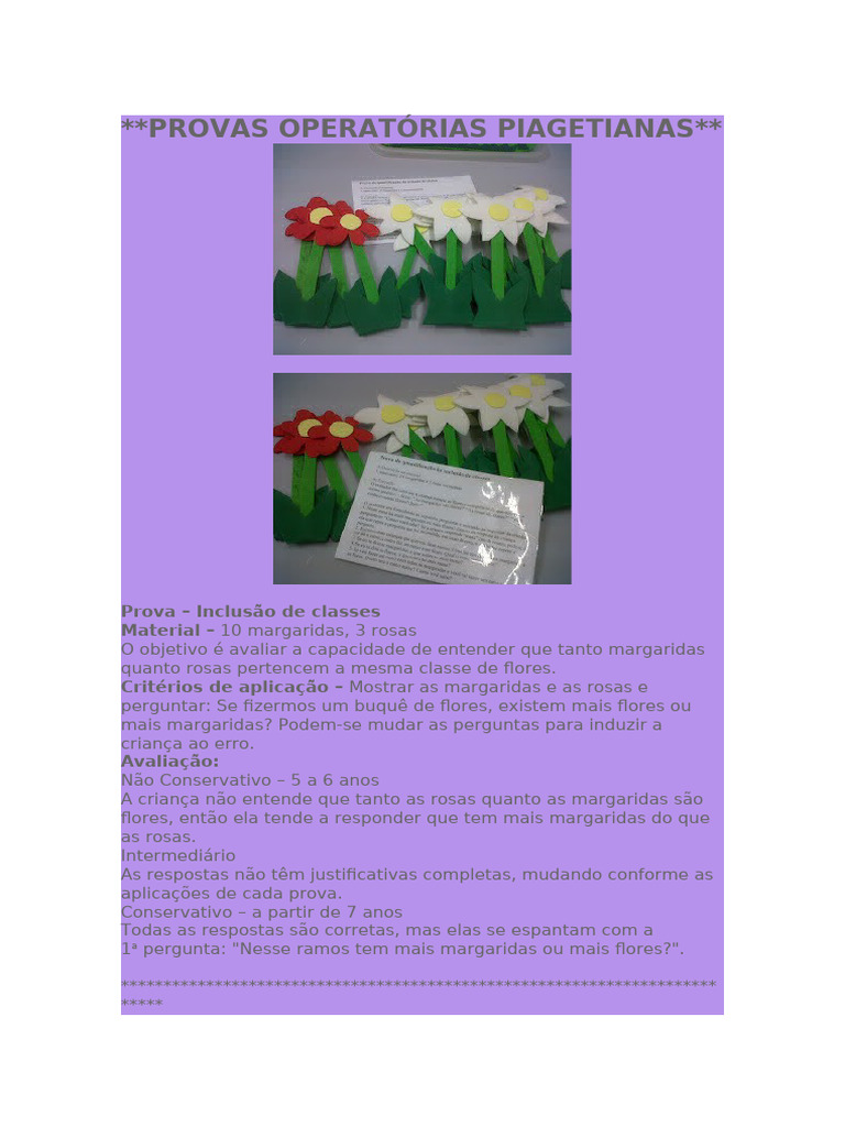 Provas Piagetianas para Avaliação Infantil | PDF | Cor