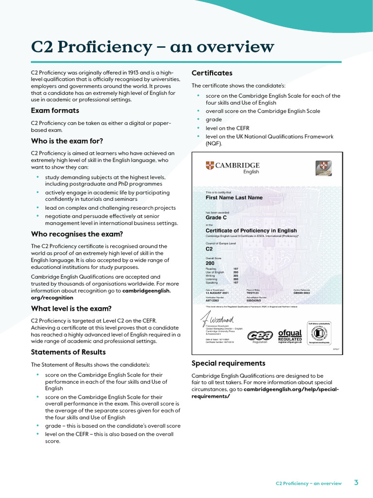 C2 Proficiency Exam Overview | PDF | Standardized Tests | Educational ...