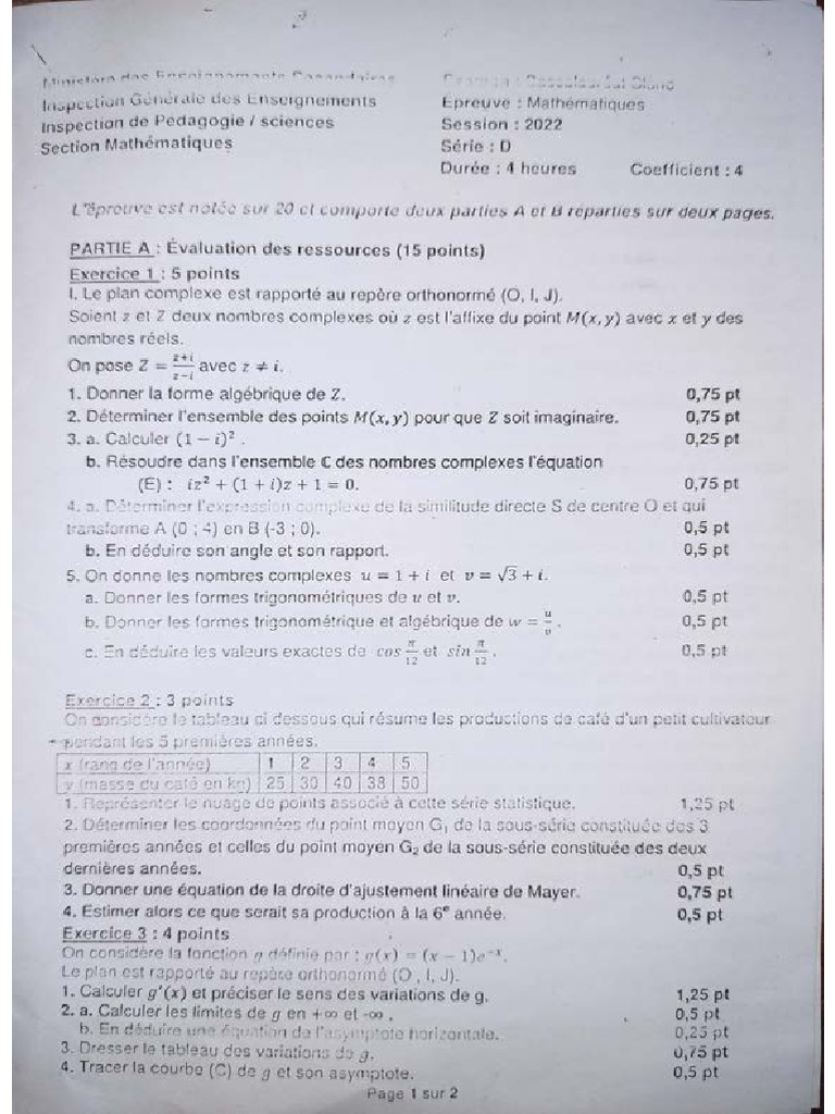 Épreuve Zéro Bac 2022 (Maths) | PDF
