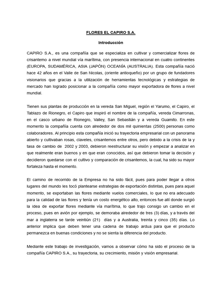 Flores El Capiro: Exportación de Crisantemos | PDF | Logística | Business