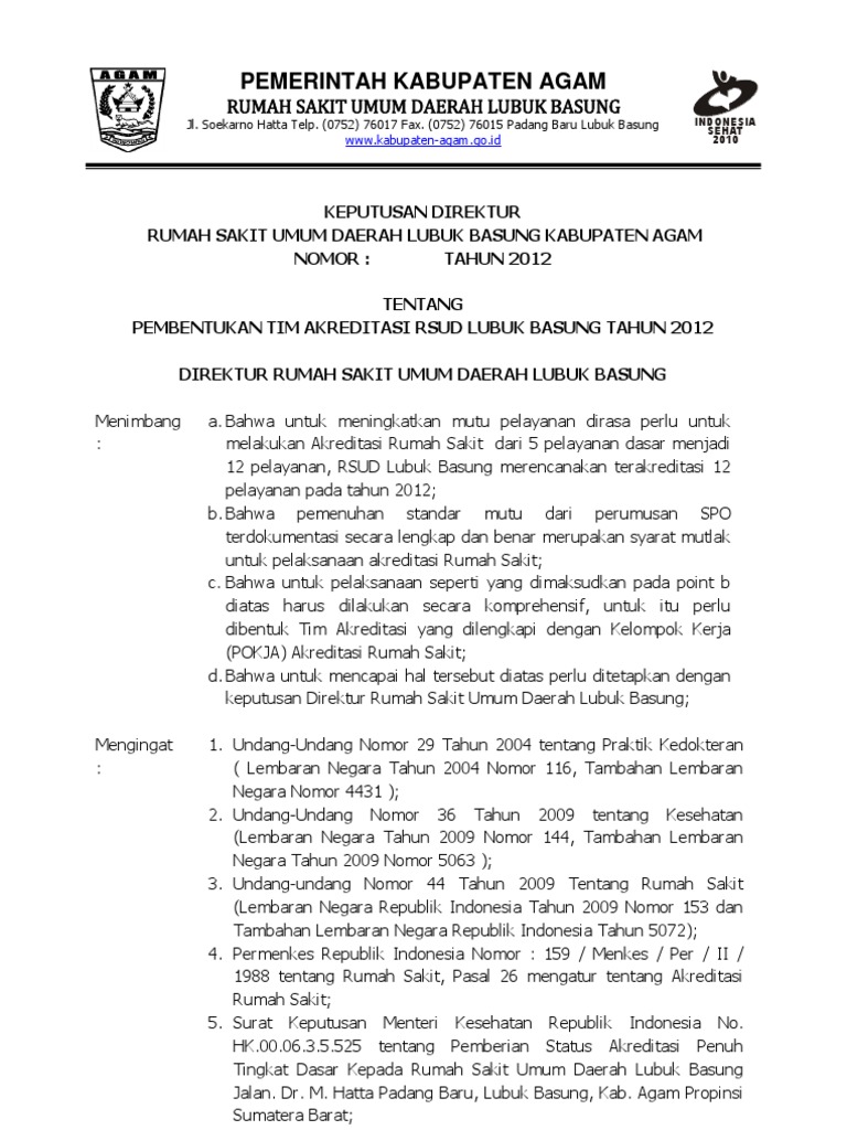 Contoh Surat Keputusan Penempatan Rumah Dinas