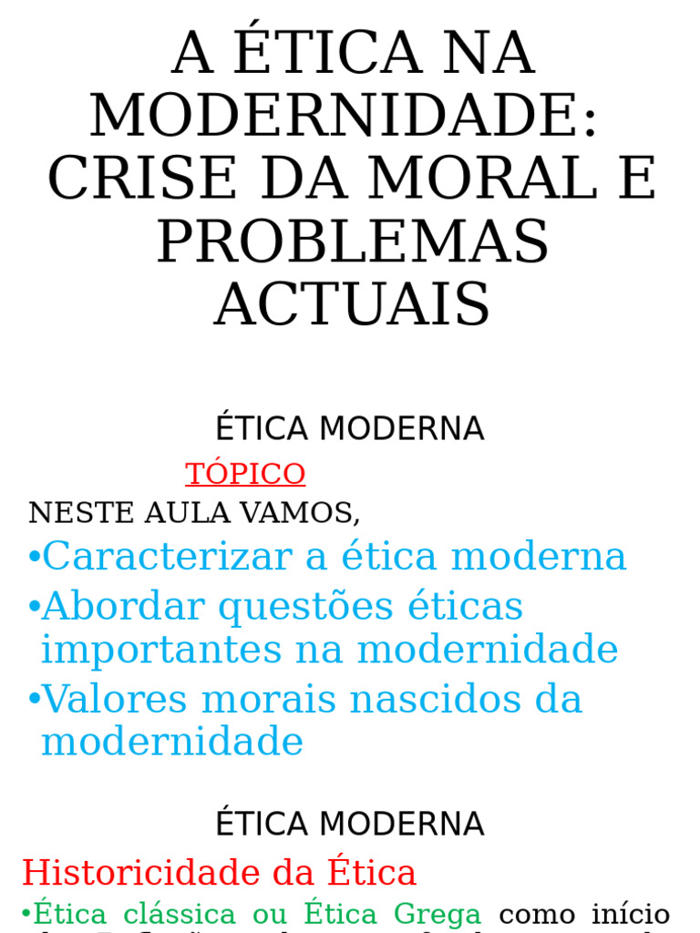 Aula8 A ÉTICA NA MODERNIDADE | PDF | Filantropia | Suicídio
