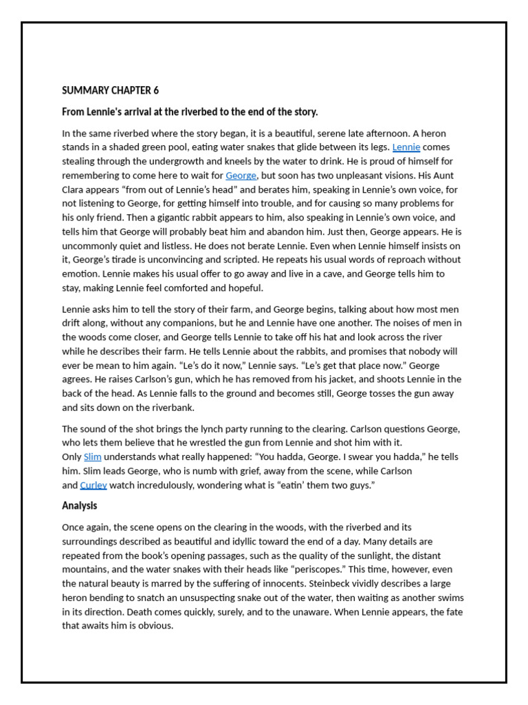 Summary of Of Mice and Men Chapter 6 | PDF
