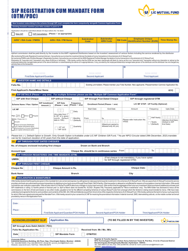 SIP Registration and Mandate Form | PDF | Cheque | Banks