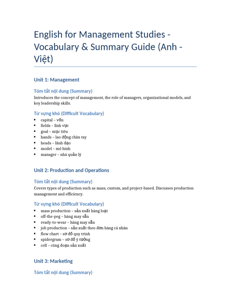 English For Management Studies Vocab | PDF