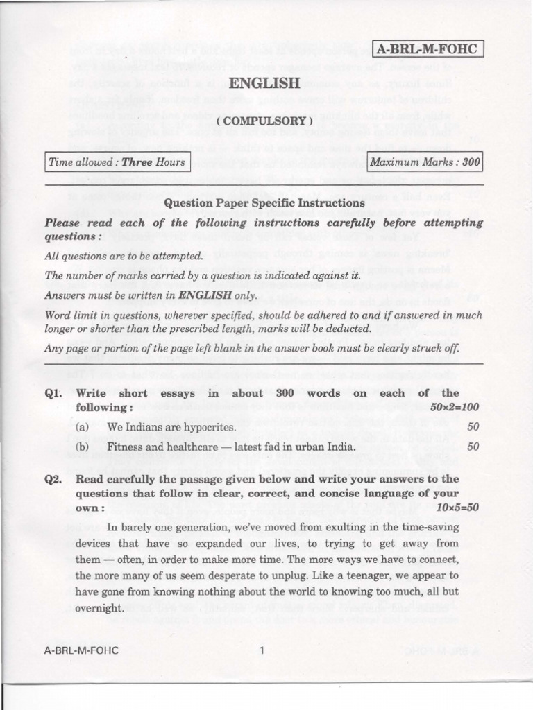 English Compulsory Exam Instructions | PDF | Reason | Experience