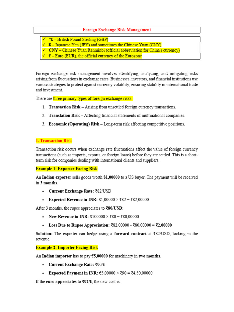 Foreign Exchange Risk Management | PDF | Financial Risk | Exchange Rate