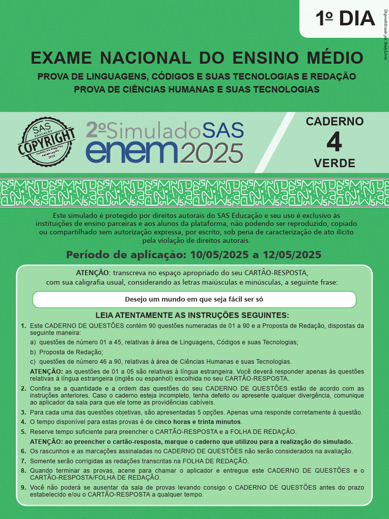 Prova Verde ENEM 2025: Caderno 4 | PDF | Jogos Paraolímpicos