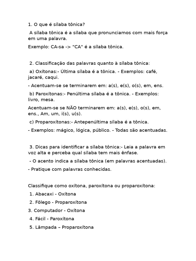 Silaba Tonica e Acentuação | PDF