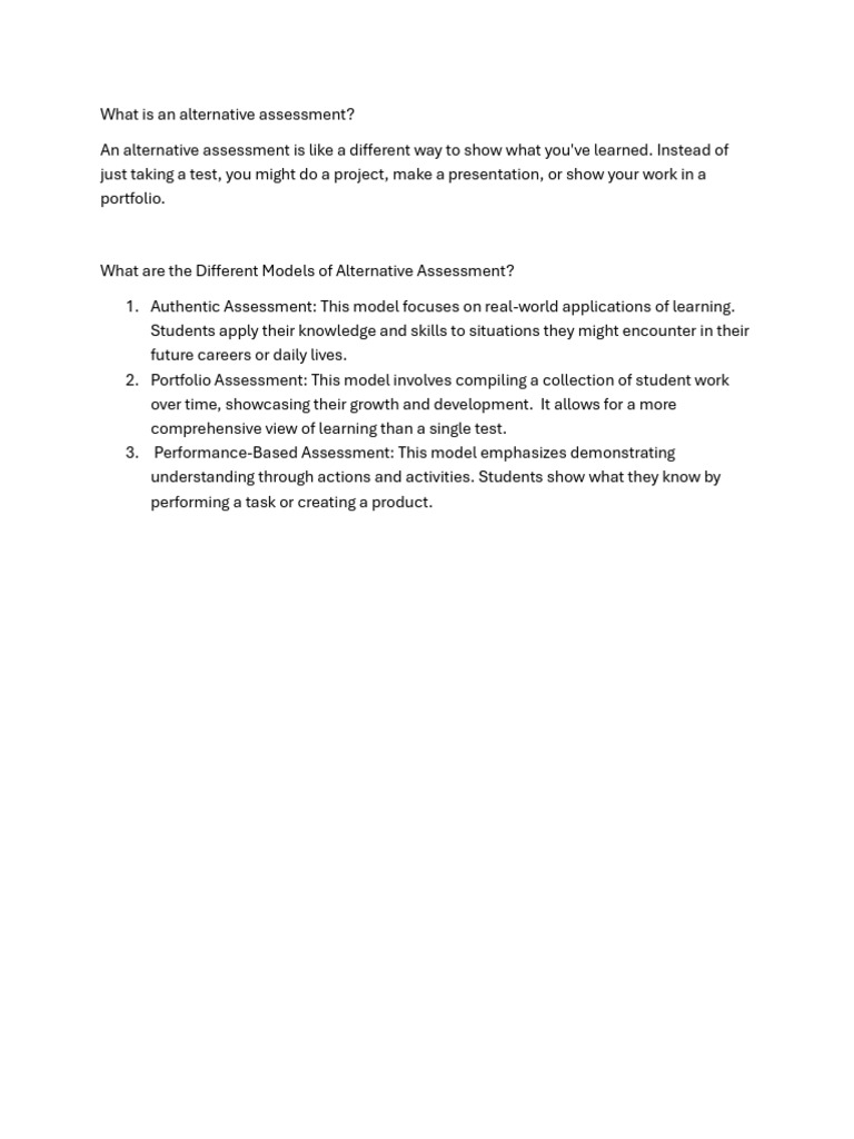 Understanding Alternative Assessment Models | PDF