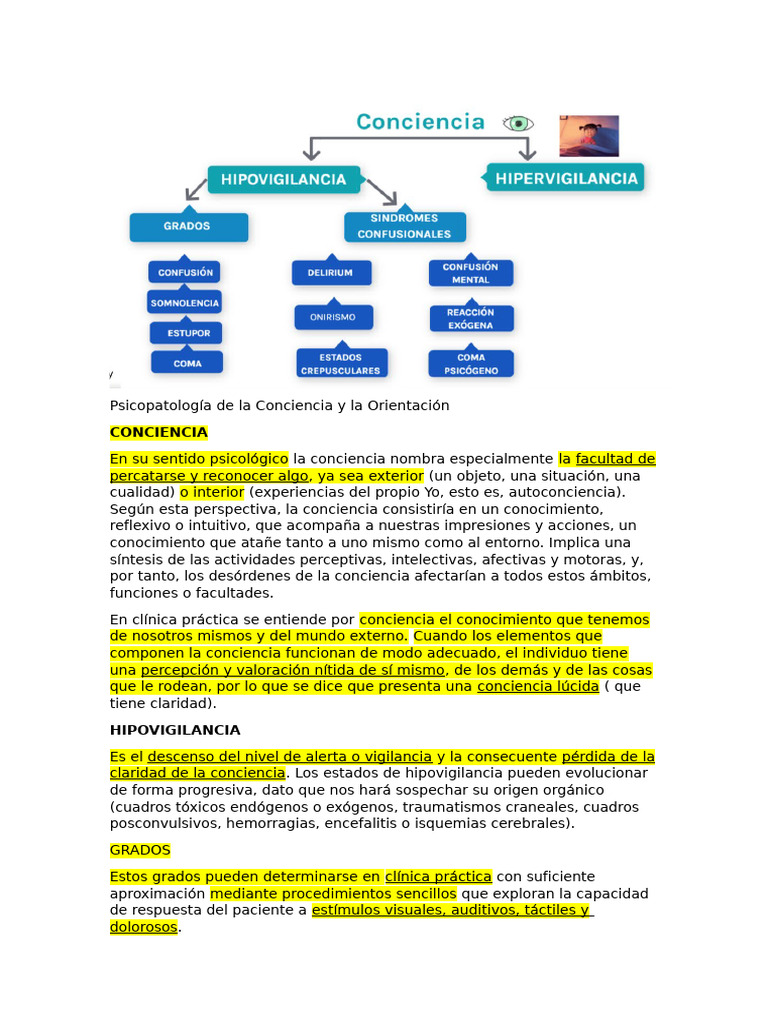 Psicopatología de la Conciencia y Orientación | PDF | Coma | Engaño
