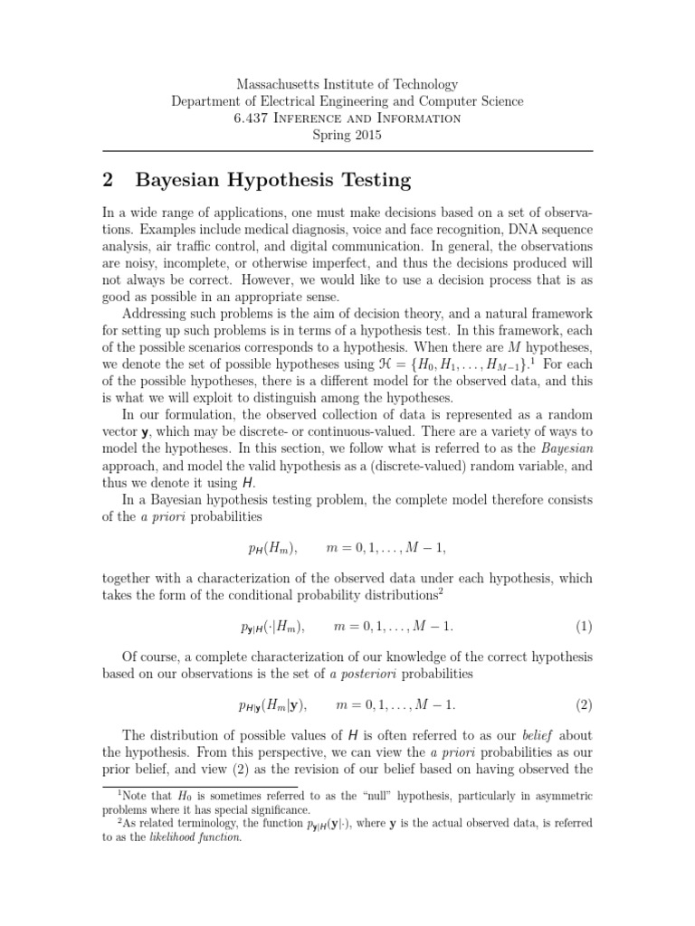 Lecture 2 BayesianHypothesisTesting | PDF | Hypothesis | Bayesian Inference