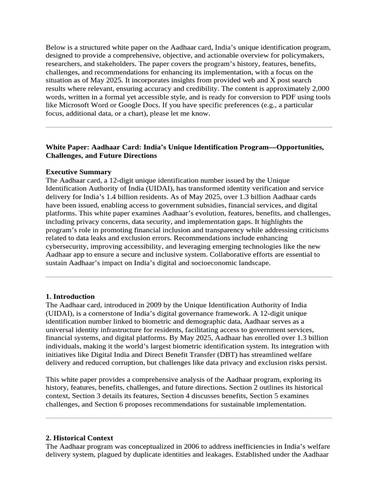 Aadhaar Card: Overview and Future Directions | PDF | Identity Document ...