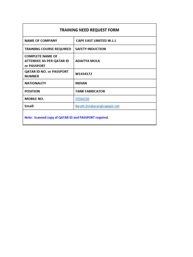 Safety Induction Training Request Form | PDF