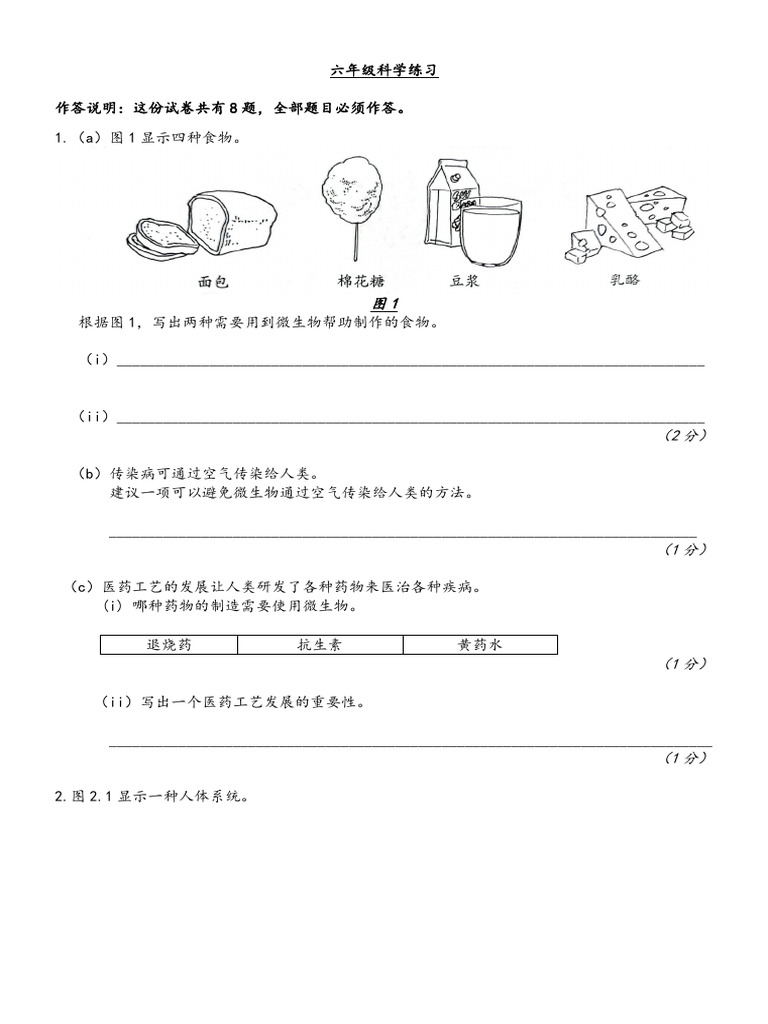 六年级科学练习 | PDF