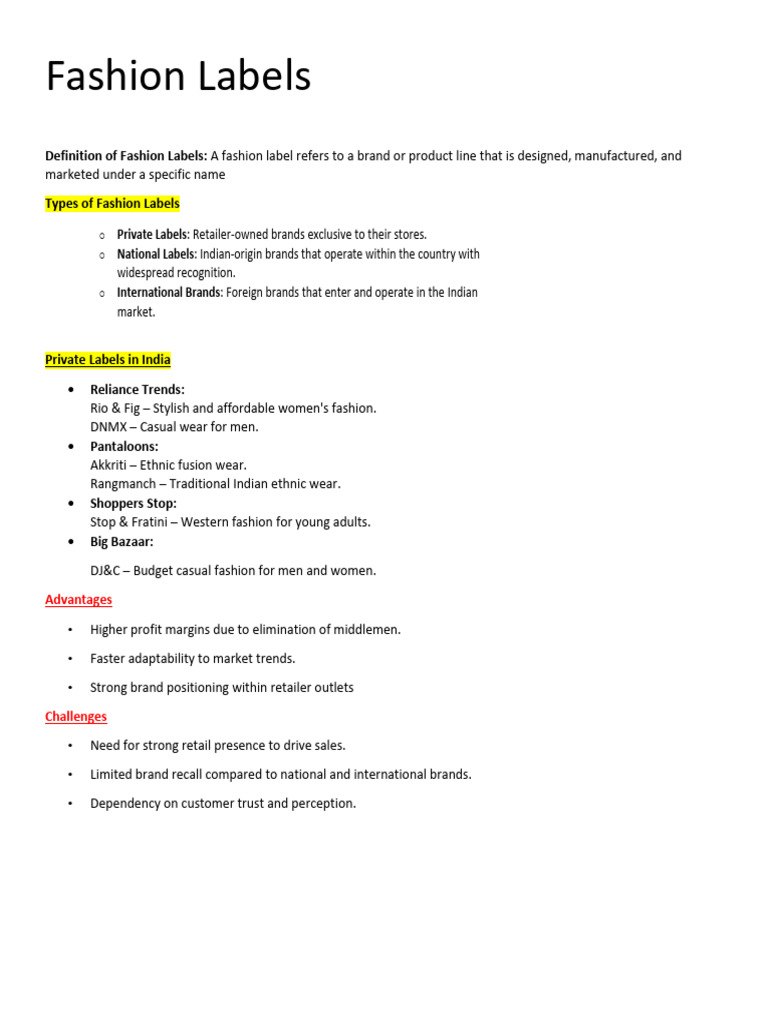 Fashion Labels - Notes | PDF | Brand | Pricing