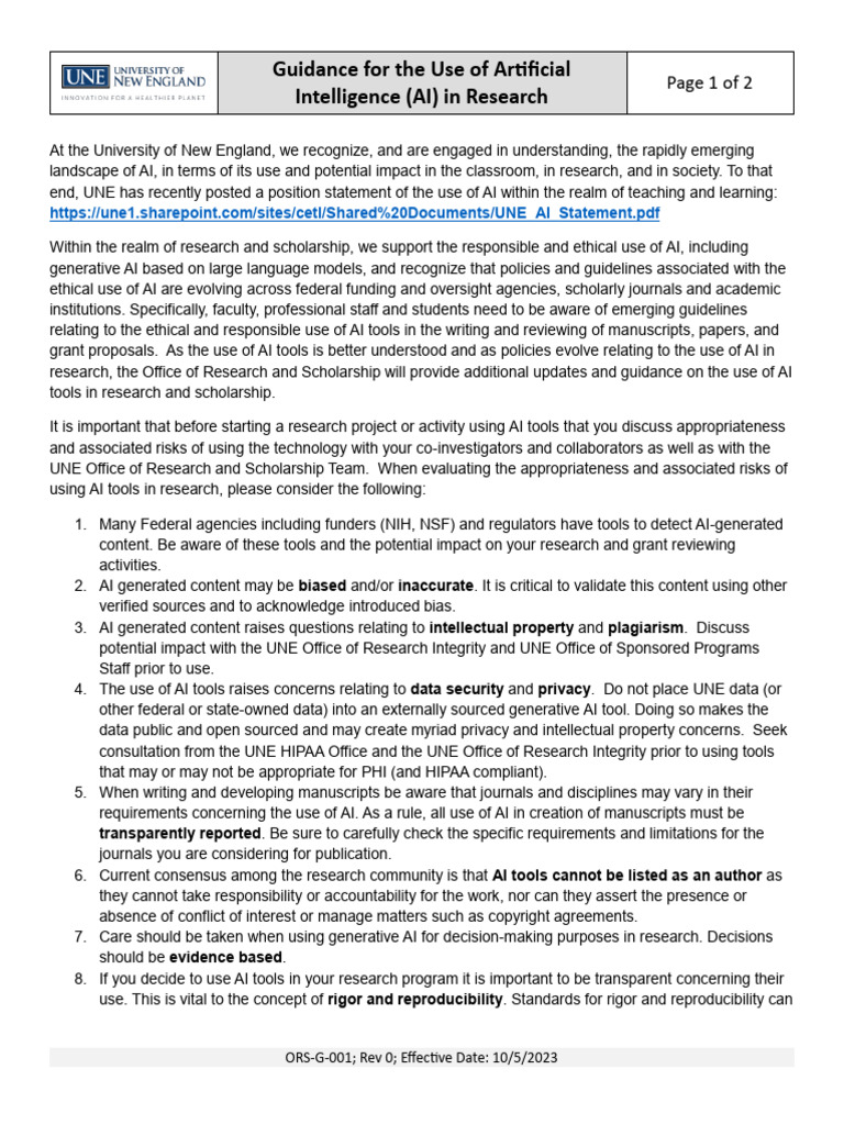 Guidance For The Use of Artificial Intelligence Ai in Research | PDF ...
