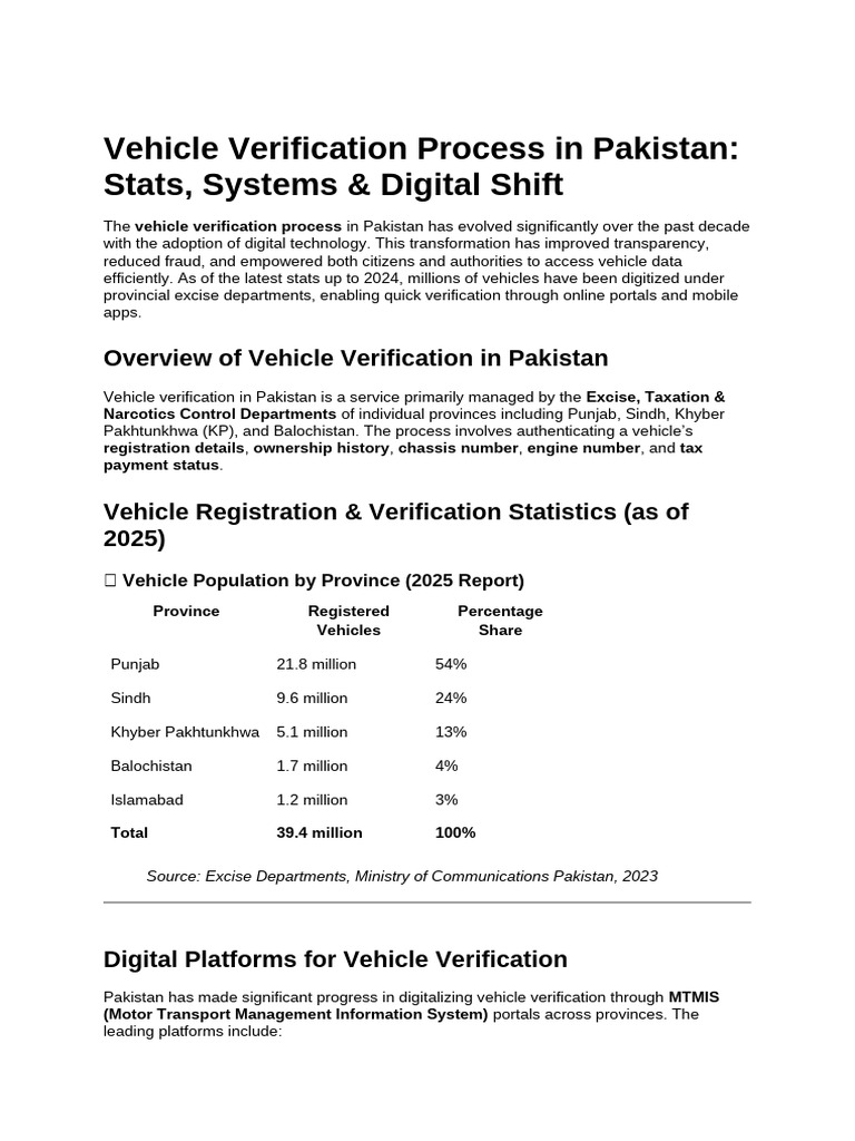 Vehicle Verification Process in Pakistan | PDF | Pakistan | Khyber ...