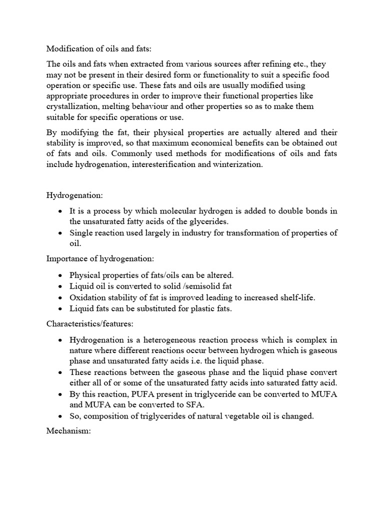 Oil and Fat Modification Techniques | PDF | Fat | Triglyceride