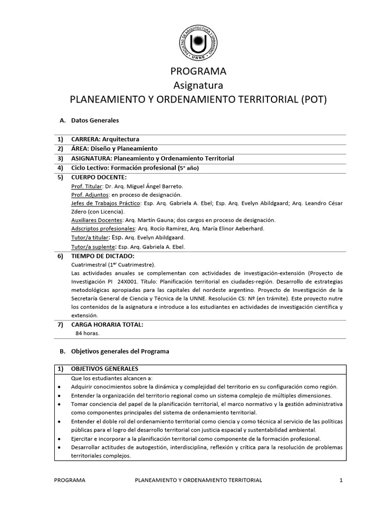 Programa POT 2025: Planeamiento Territorial | PDF | Enseñando | Aprendizaje