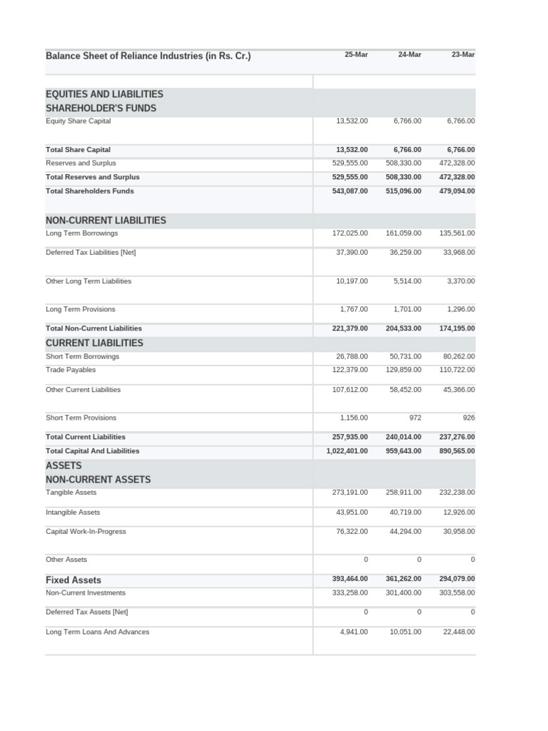 Reliance Industries Balance Sheet 2023-24 | PDF | Balance Sheet ...