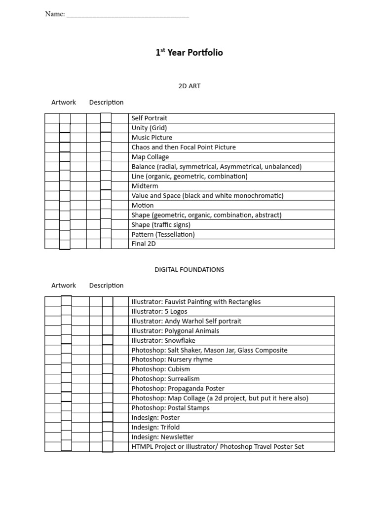 1st Year Portfolio - Checkboxes - Responses | PDF