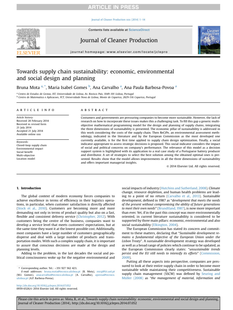 Sustainable Supply Chain Design Model | PDF | Life Cycle Assessment ...