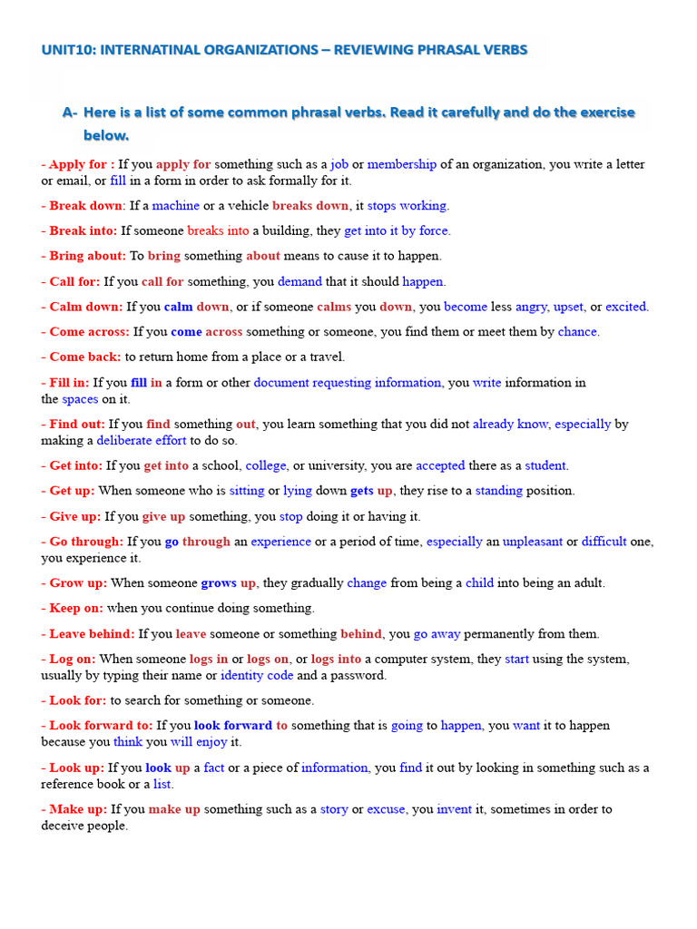 5 Reviewing Phrasal Verbs | PDF | Linguistics