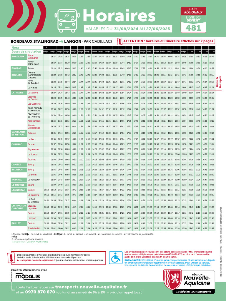 Horaires Bus 481 et 501 Bordeaux-Langon | PDF