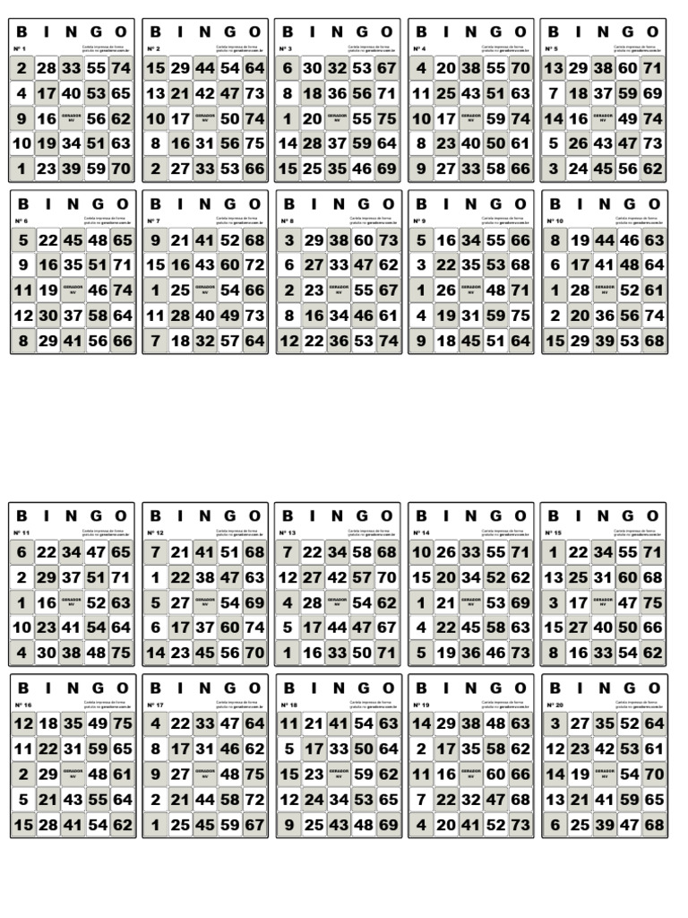Cartelas de Bingo para Imprimir Grátis | PDF