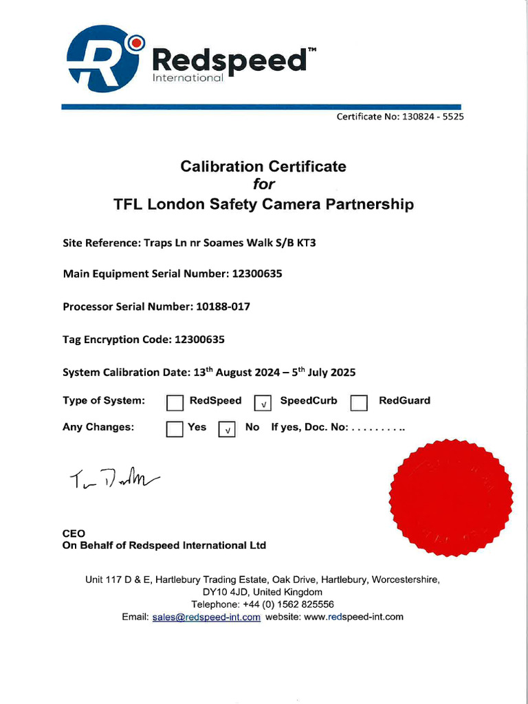 Calibration Certificate For A Gatso Style Speed Camera | PDF