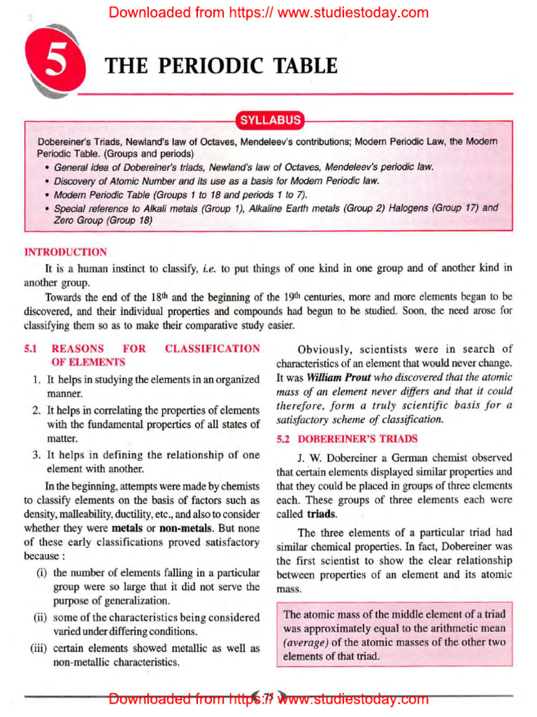 ICSE-Class-9-Chemistry-Chapter-05-The-Periodic-Table sELINA | PDF
