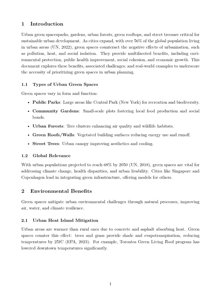 1.1 Types of Urban Green Spaces | PDF
