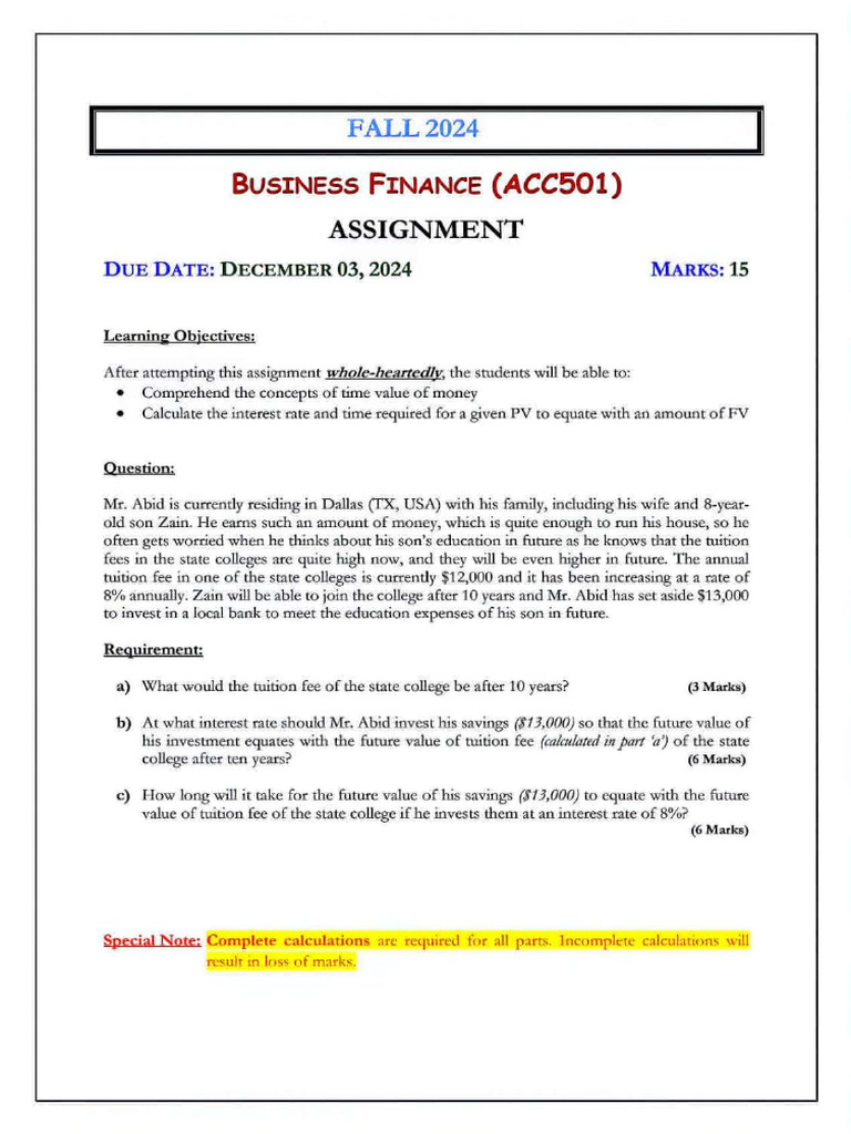 Business Finance 1st Assignment | PDF