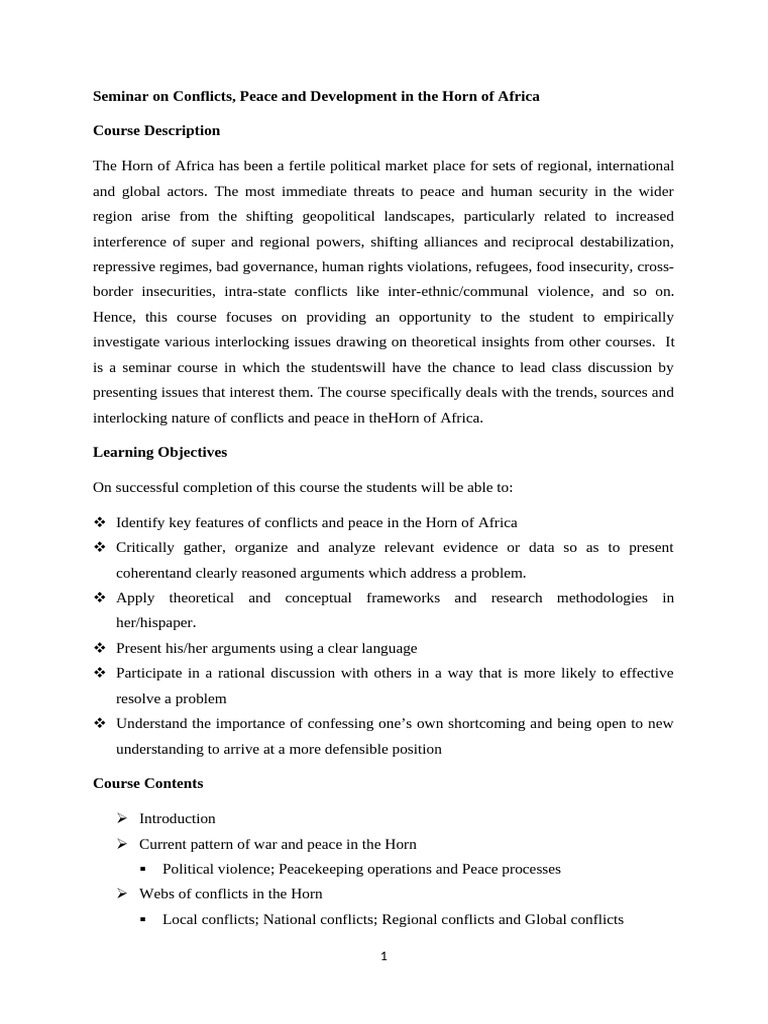 Conflicts and Peace in the Horn of Africa | PDF | Peace | Africa